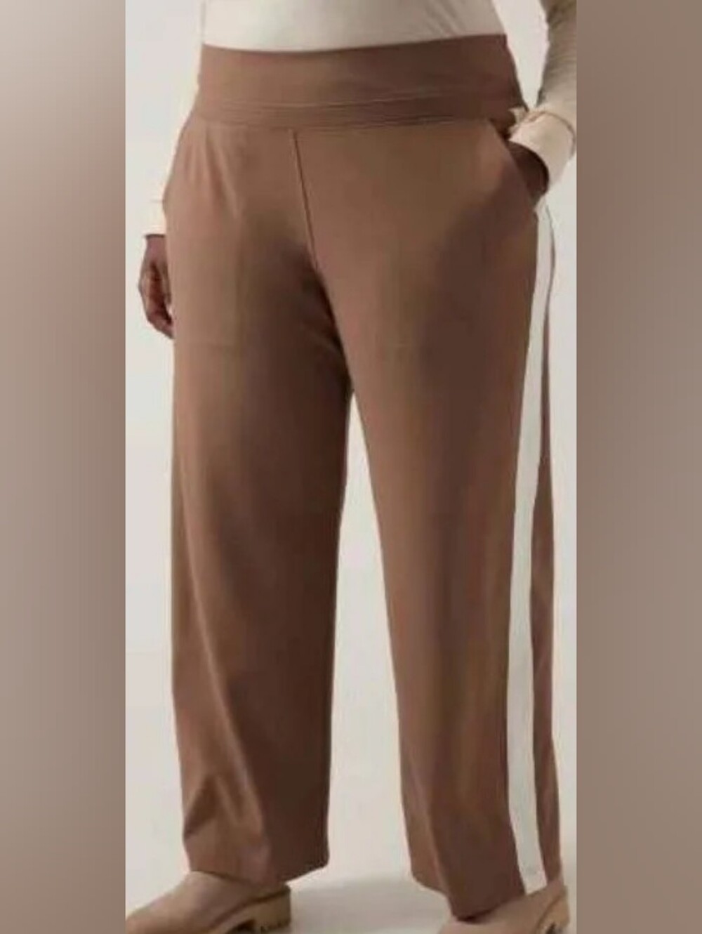 Athleta Venice Wide Leg Pant Brown Beaver Side Stripe Plus XL 1X Quiet Luxury